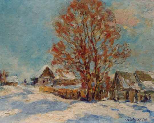 Vaichlia, arte russa, paesaggio, tramonto, neve