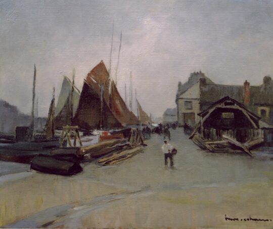 Cahours, pittura francese, porto, mercato