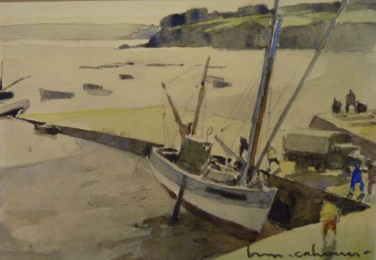 Cahours, French painting, harbor, boats, low tide