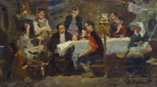 Lavrenko, Russian art, painting, interior, meeting