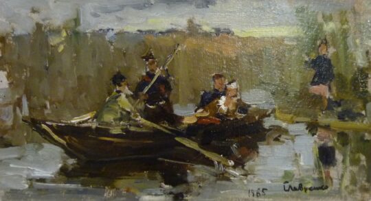 Lavrenko, arte russa, pittura, fiume, barca