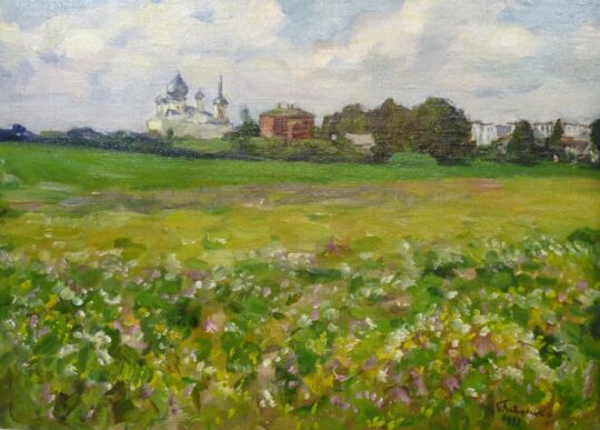 Lavrenko, Russian painting, Russian post-impressionism, St. Petersburg school, landscape, blooming meadow