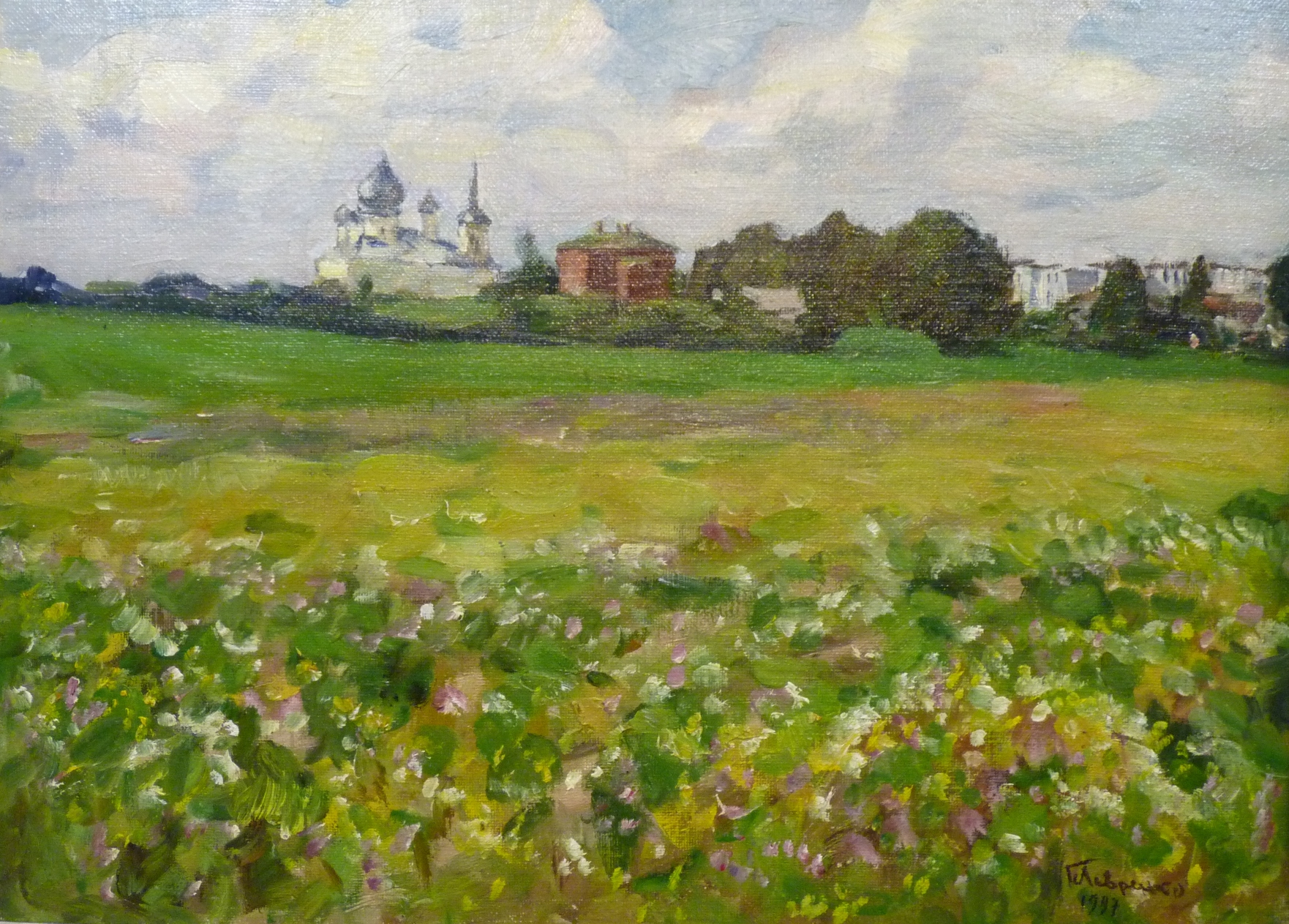 Lavrenko, Russian painting, Russian post-impressionism, St. Petersburg school, landscape, blooming meadow