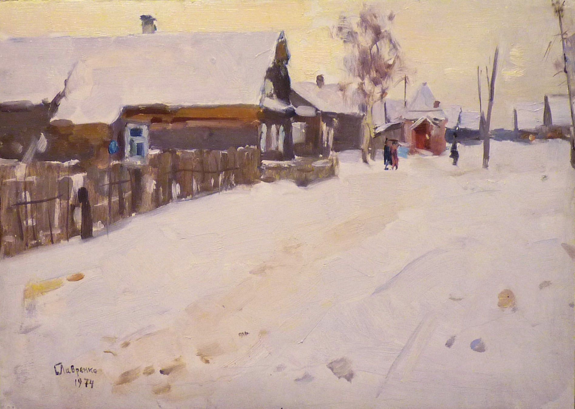 Lavrenko, pittura russa, scuola San Pietroburgo, neve, villaggio