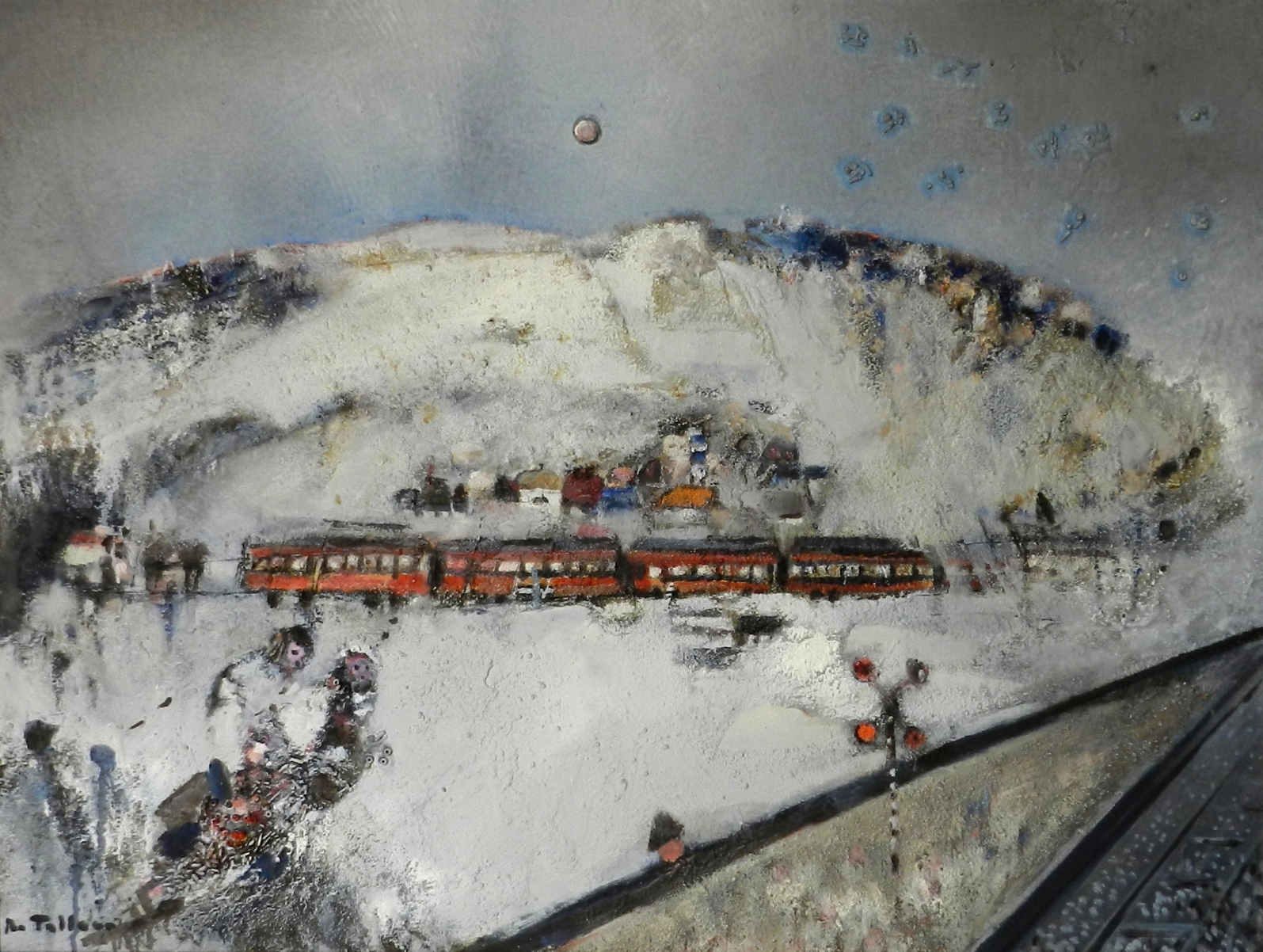 Riccardo Taliano, Italian painting, twentieth century, train, mountains, valley