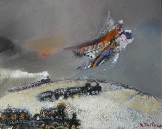 Riccardo Taliano, pittura italiana, Novecento, figure, volo, treni