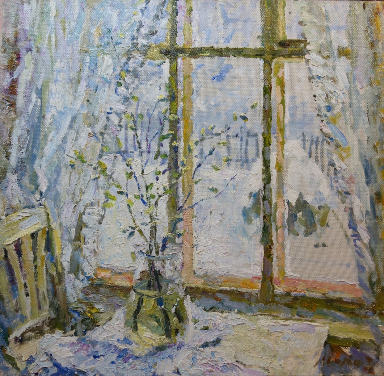 Georgij Moroz, Russian painting, Russian post-impressionism, snow, winter, window