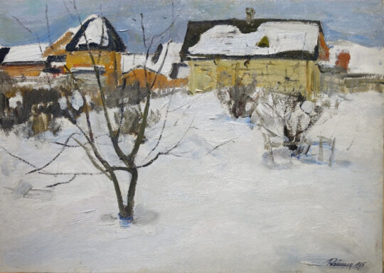 Leonid Vaichlia, Russian post-impressionism, snow, winter, village