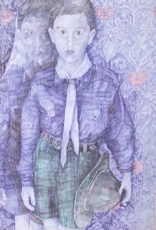 Pescio, Italian artist, painting, scout, boy, pen Bic, portrait