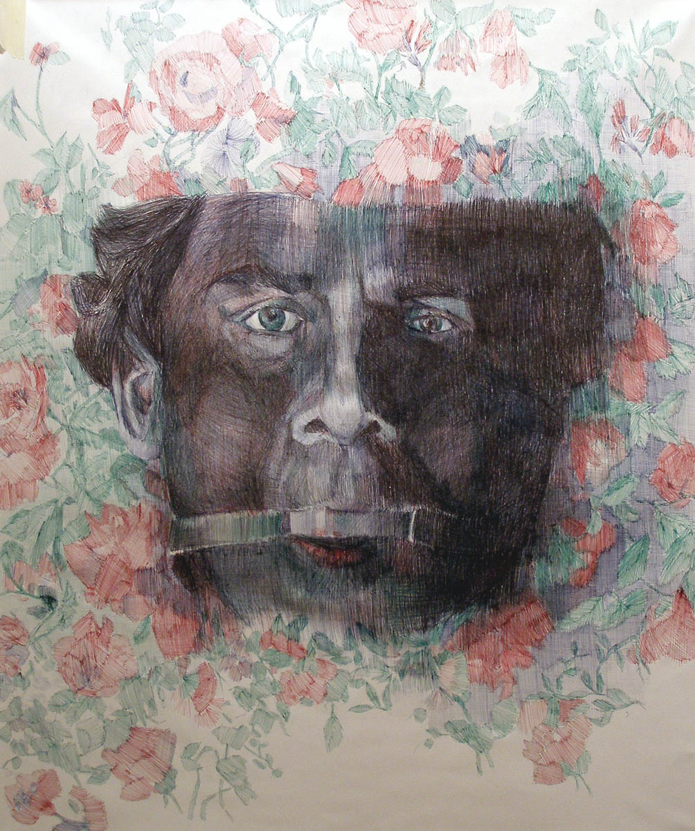 Pescio, Italian artist, painting, drawing, Bic pen, face