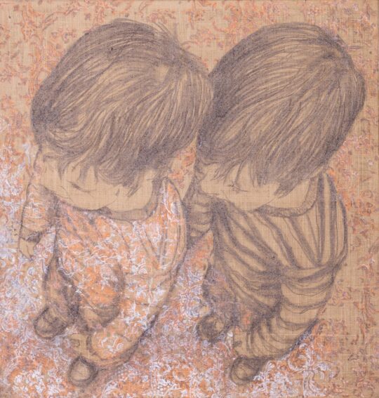 Pescio, Italian art, painting, graphite, roller painting, children, jute
