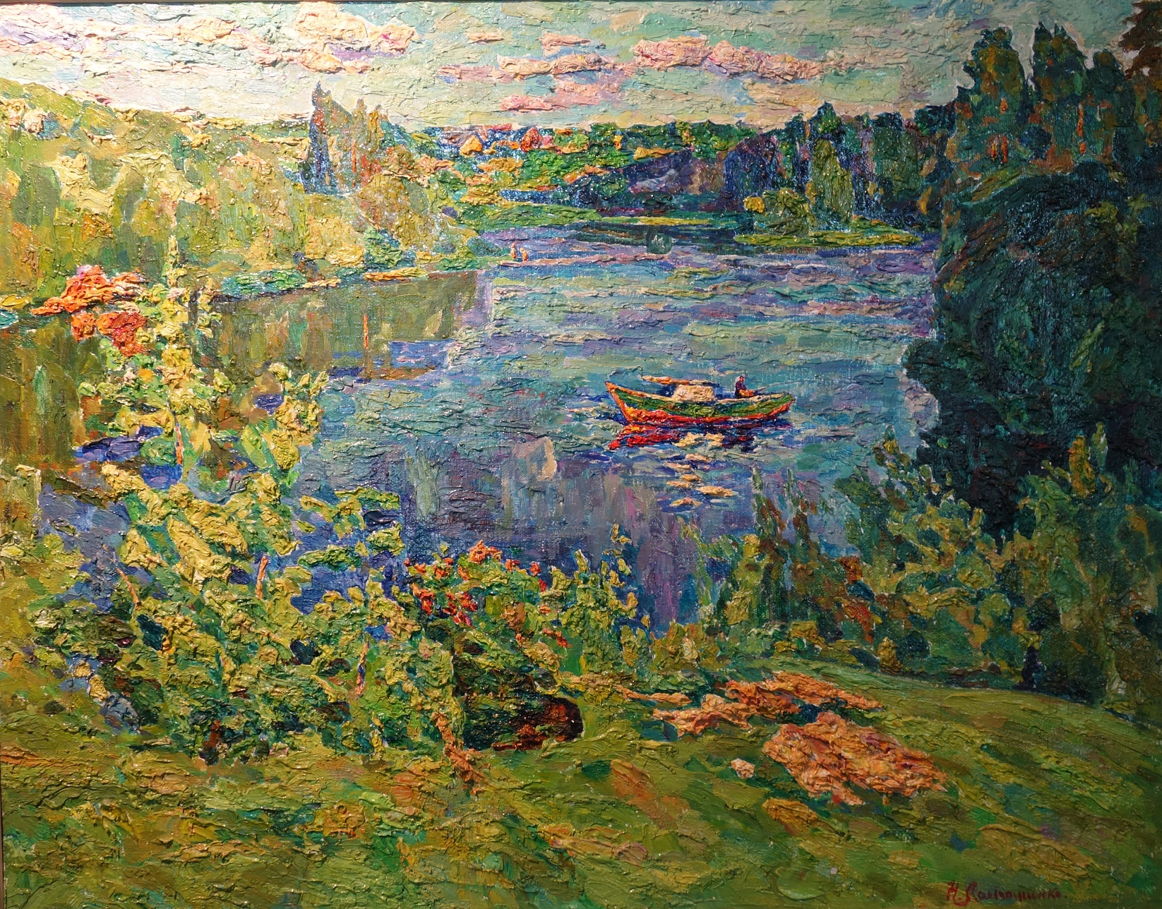 Latyshenko, arte russa, pittura russa, paesaggio, barca