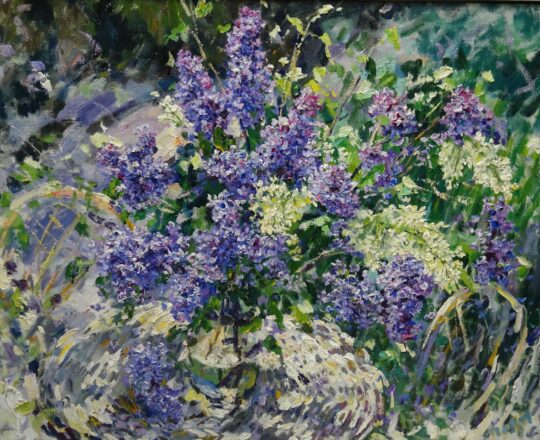 Moroz, arte russa, pittura, fiori, fiori in vaso, lillà