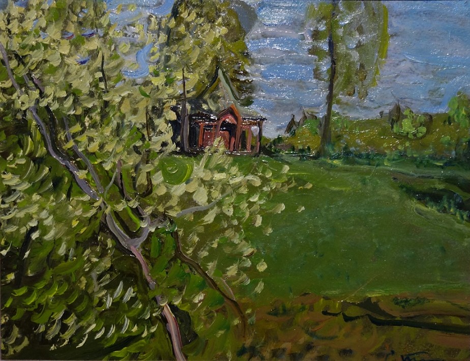 Tkacev, brothers, landscape, tree, flowers, Russian painting, Soviet Impressionism, Russian post impressionism