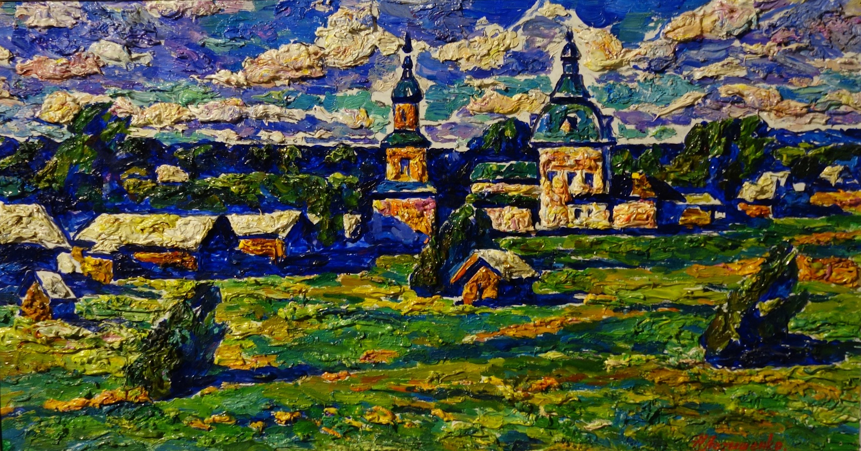 Latyshenko, pittura russa, impressionismo sovietico, paesaggio, villaggio