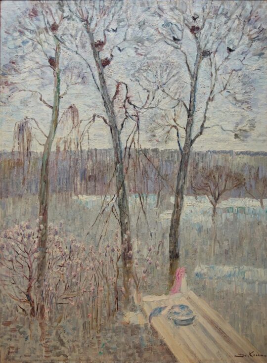 Kosmin, post impressionismo russo, impressionismo sovietico, bosco, paesaggio, nidi