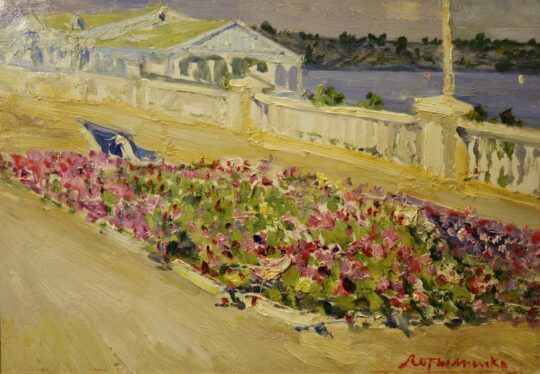 Latyshenko, pittura russa, impressionismo sovietico, paesaggio, Enghels, Volga