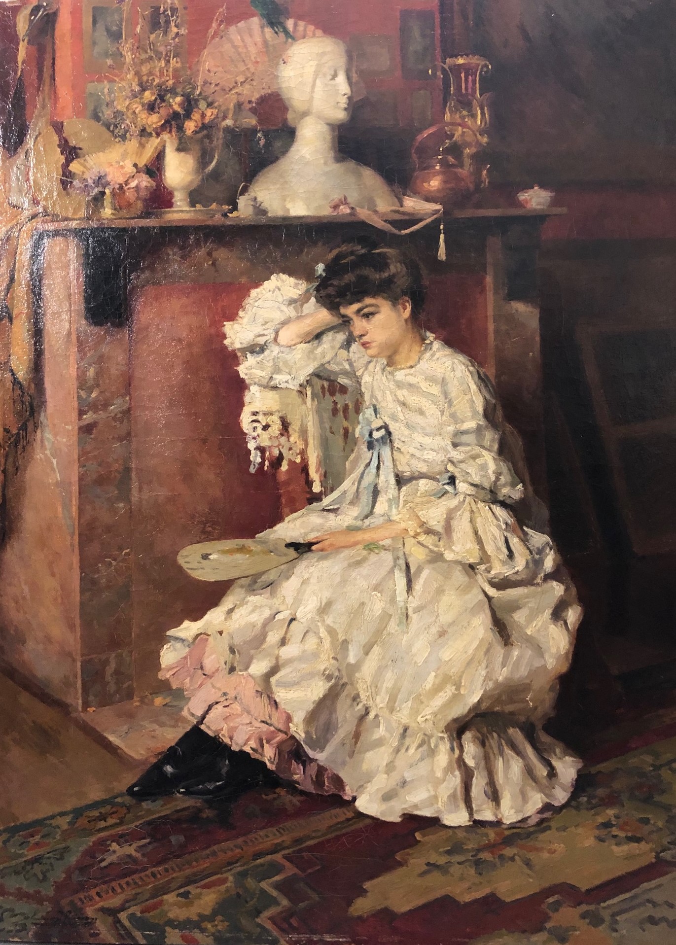 Godfrinon, pittura francese, belga, Ottocento, interno con figura