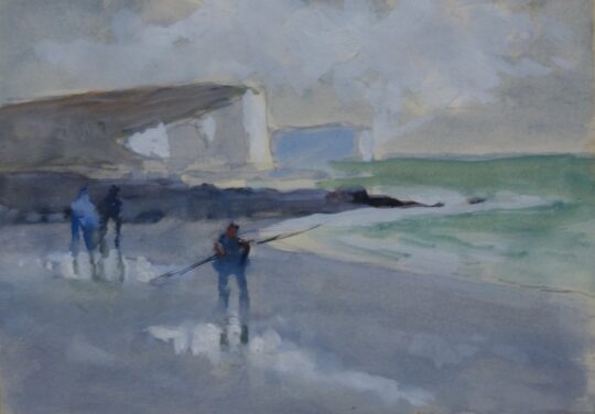 Cahours, pittura francese, scogliera, paesaggio, figure