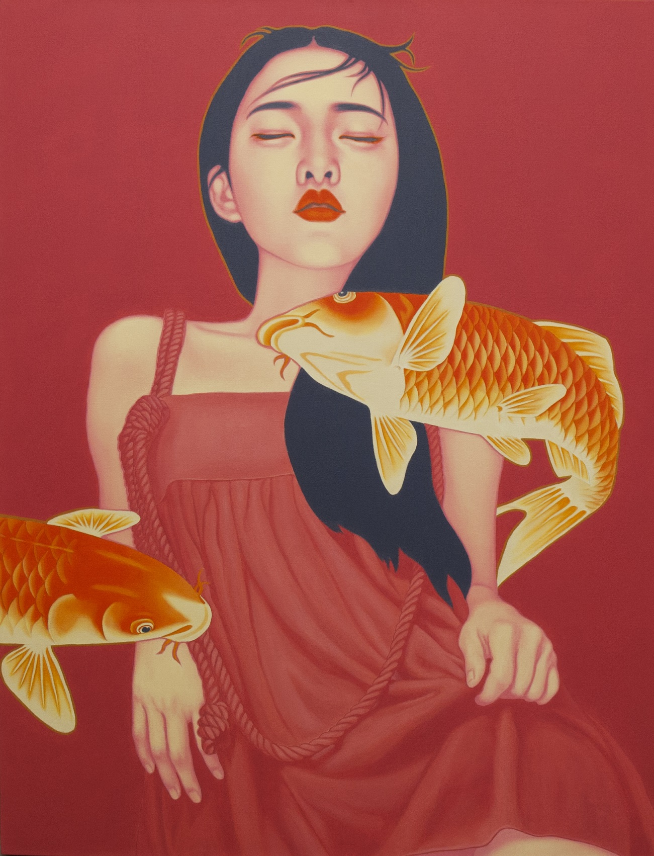 Xu De Qi, pittura cinese, contemporanea, fish girl, olio