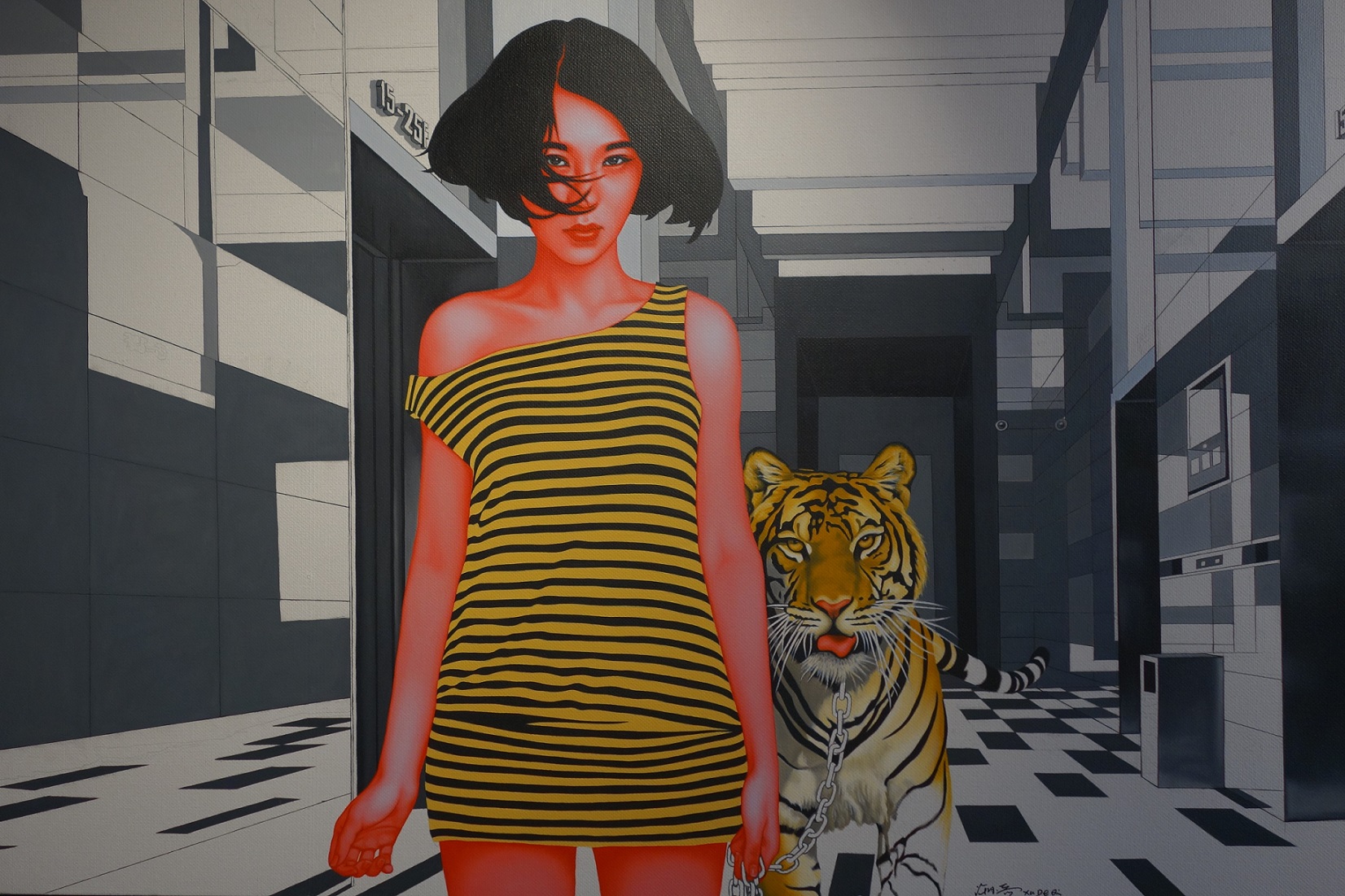 Xu De Qi, pittura cinese, arte contemporanea, China Girl, tigre